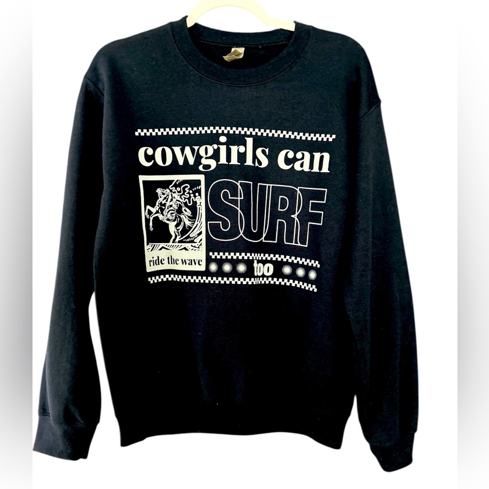 Cowgirls Can Surf Navy Blue Sweatshirt small NWOT